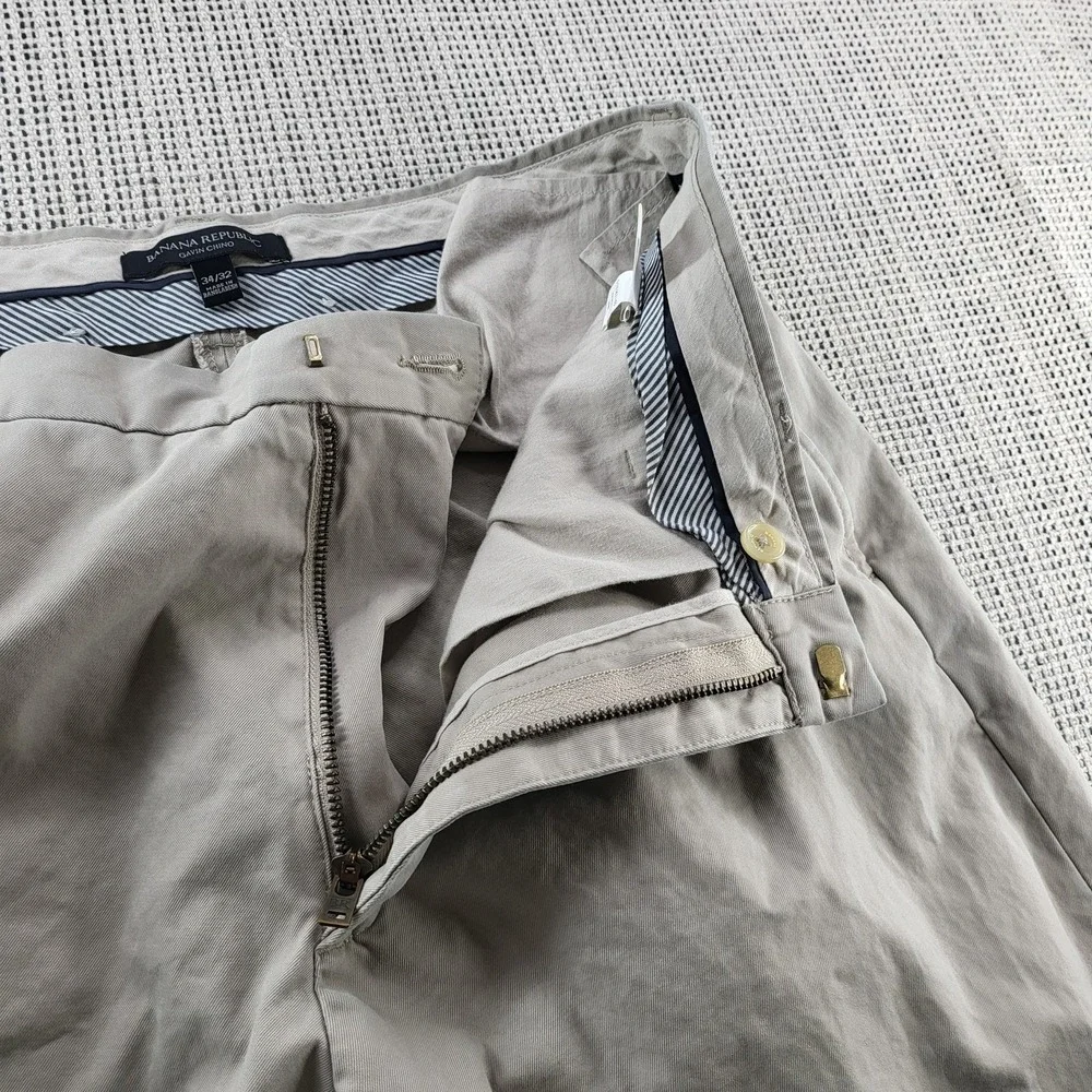 Banana Republic Gavin Chino Pants Mens 34x32 Beige Khaki Straight Leg Casual‎